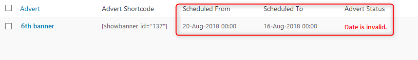 schedule date error WPBanner