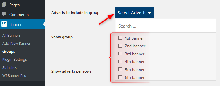 select adverts for group WPbanner