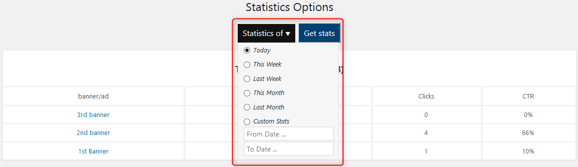 stats options WPBanner Statistics