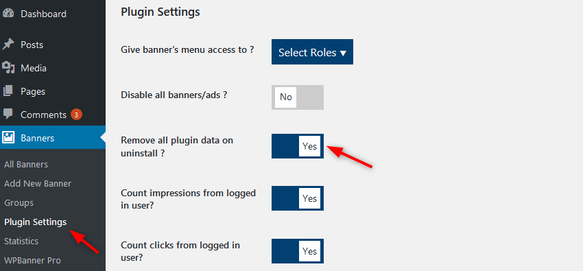 plugin settings uninstall all WPBanner